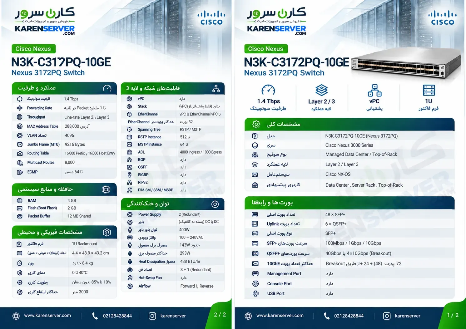 کاتالوگ فارسی و مشخصات فنی سوئیچ نکسوس N3K-3172PQ-10GE